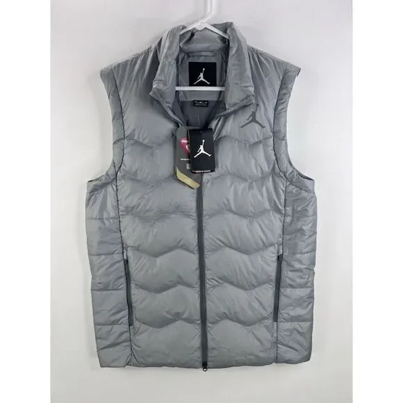Men's Medium Jordan 550 Fill Down Vest‎ Gray Full Zip 682805 012 Zip Pockets